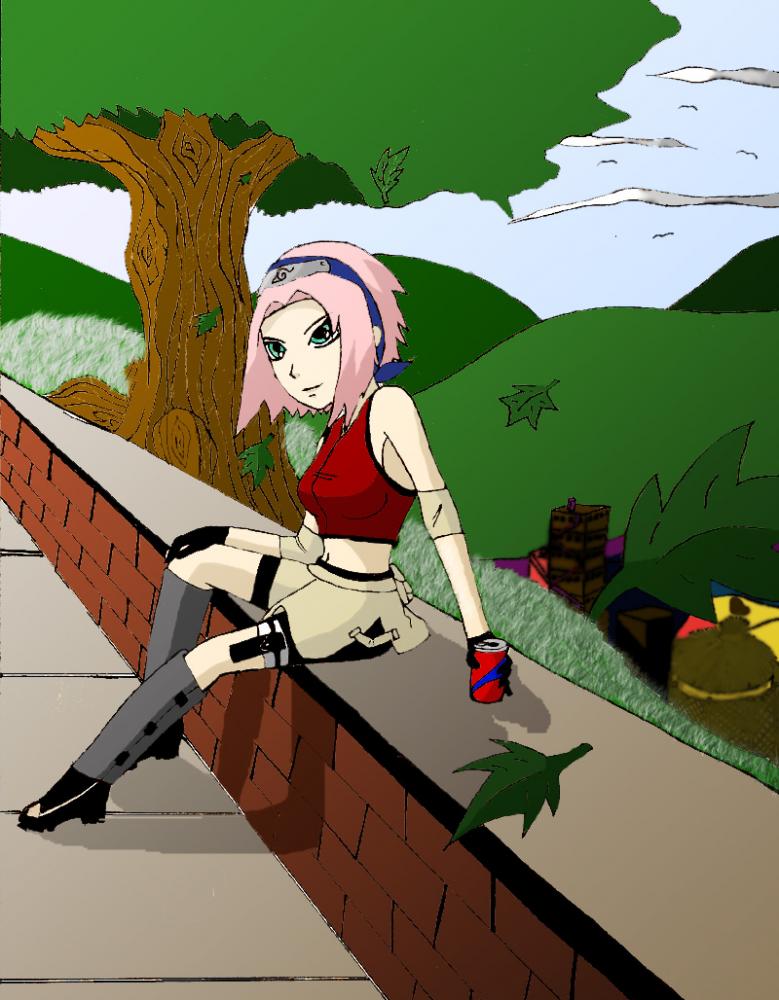 Sakura Sitting on a Wall